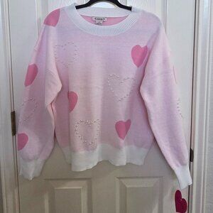 Nanette Lepore Heart Sweater with Pearl Embellishments - Large